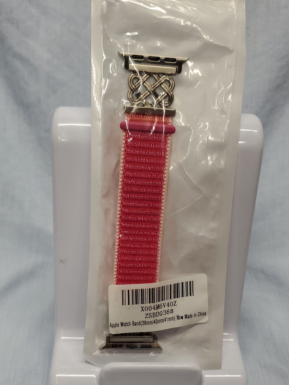 Apple Pink Woven Nylon Apple Watch Band with Silver Adapters